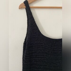 Vince Womens Textured Square Neck Midi Dress Sleeveless Size M Black Stretch